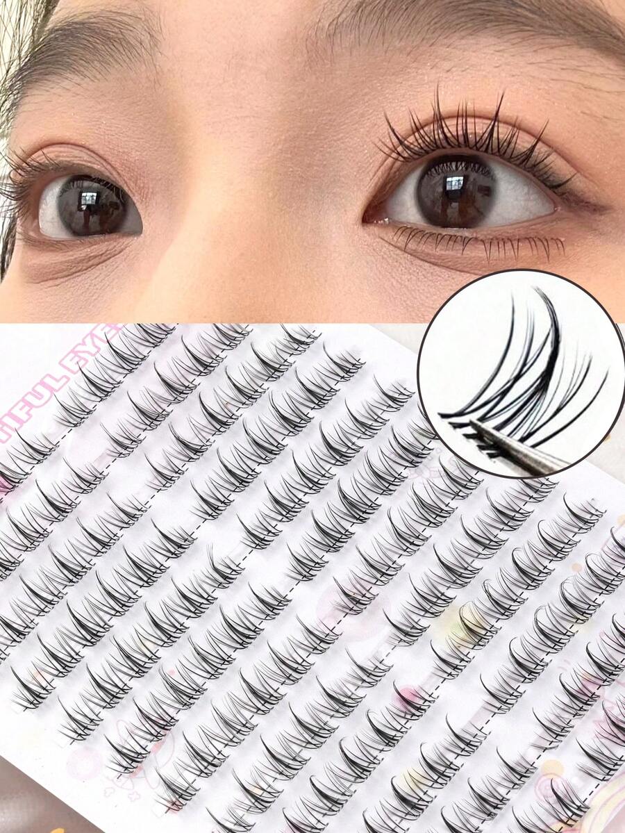 144片C型卷翘向日葵假睫毛，适合日常或派对使用，睫毛簇，单根睫毛，假睫毛 - C - 查看 1