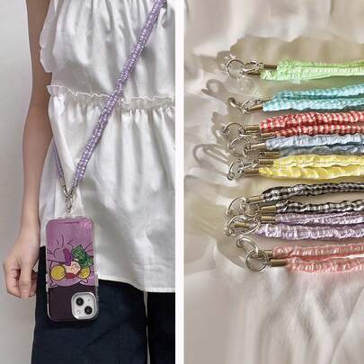 韩版格纹褶皱长款手机壳挂绳，斜挎包挂绳，通用兼容安卓及大多数智能手机，送给母亲、家人、朋友、孩子、生日、节日的礼物