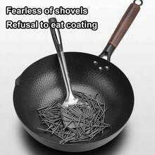 32CM Household Pure Iron Wok Non Coated Cast Iron Pan For Gas Induction Cookers - Black - View 4