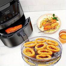 3/1 Set Of Gas Fryer Accessories, Three-Layer Circular Grill And Steamer, Stainless Steel Stackable Rack, Dehydrator, Fryer Accessories - Silver - View 4