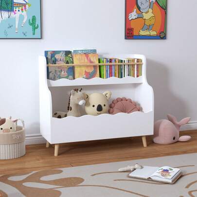 Velacasa Modern Nightstand With Drawer And Open Shelf,Scalloped Edge Bedside Table For Bedroom, Cute Minimalist Side Table For Kids Room Or Girls' Room