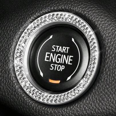 1pc Shiny Diamond One-Touch Start Button Cover Ring, Interior Crystal Rhinestone Shiny Start Button Decal Sticker, Shiny Car Accessories For Women