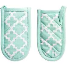 DII Cotton Lattice Dish Towels with Loop, 18 X 28" Set of 2, Fast Dry Kitchen Tea Towels for Everyday Cooking and Baking-(Aqua Pan Handle) - Multicolor - Ver 4