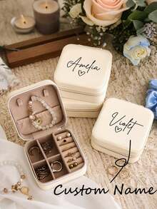 Personalized Jewelry Box, Travel Jewelry Storage Case, Customized Gift For Birthday, Valentine's Day, Wedding, Multi-Functional Durable Decorative Reusable High-Quality Colorful Suitable For Valentine's Day, Mother's Day, Birthday, Father's Day, Housewarming, Christmas, Autumn Home Decor - Multicolor - View 1