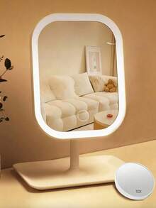 1pc LED Makeup Mirror With Front Lights, Rechargeable, 3 Lighting Modes, Modern Touch Control, Foldable & Portable, Ideal For Travel, Gift For Women, Students, Stylish Design - Multicolor - View 5