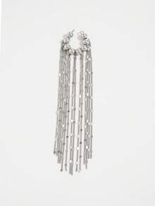 1pc Minimalist Fashion Creative Faux Piercing Beaded Tassel Ear Cuff (Single) - Silver - View 5