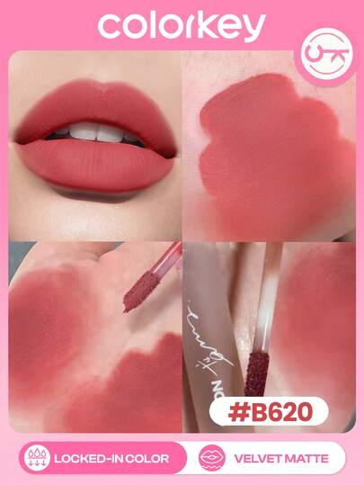 COLORKEY Brillo de Labios de Terciopelo, Barra de Labios Mate Cremosa, Alto Poder de Color, No Pegajosa, Fórmula de Larga Duración, Cosméticos de Marca, Adecuado para Mujeres y Niñas, Perfecto para Otoño/Invierno, Moda Y2K, Ideal para Cumpleaños, Día de San Valentín, Fiesta, Mejores Colores. Día de San Valentín