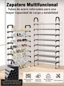 Organizador de zapateros de 6/8Niveles,Rack de Acero lnoxidable  Organizador de Zapatos Simple y Facil de Montar - Negro - Ver 1