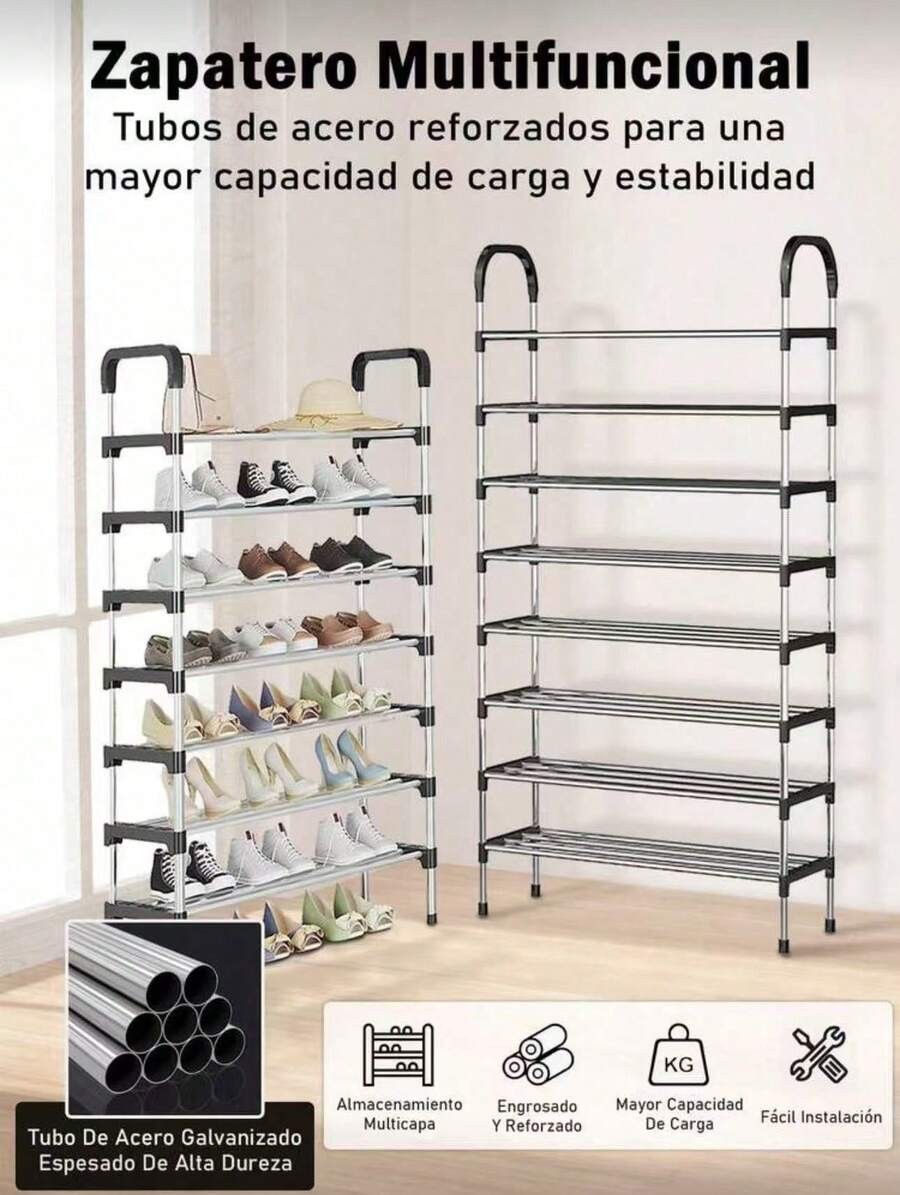 Organizador de zapateros de 6/8Niveles,Rack de Acero lnoxidable  Organizador de Zapatos Simple y Facil de Montar - Negro - Ver 1