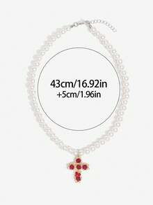 1pc Luxury Red Rose Necklace, Romantic Rose Pendant With Gift Box, Faux Pearl Necklace, Adjustable, Suitable For Women, Valentine's Day Gift, Party Gift, Holiday Gift, Gift For Girlfriend - Style 1 - View 3