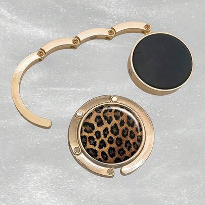 Leather Leopard Print Handbag Hook - Elegant Gold Metal Clasp, Paired With Brown Leopard Print Pattern, Foldable Desktop Organizer, Suitable For Home, Travel, Restaurant - Unique Gift For Women, Home Decor Accessory, Fashion Accessory, Durable Accessory