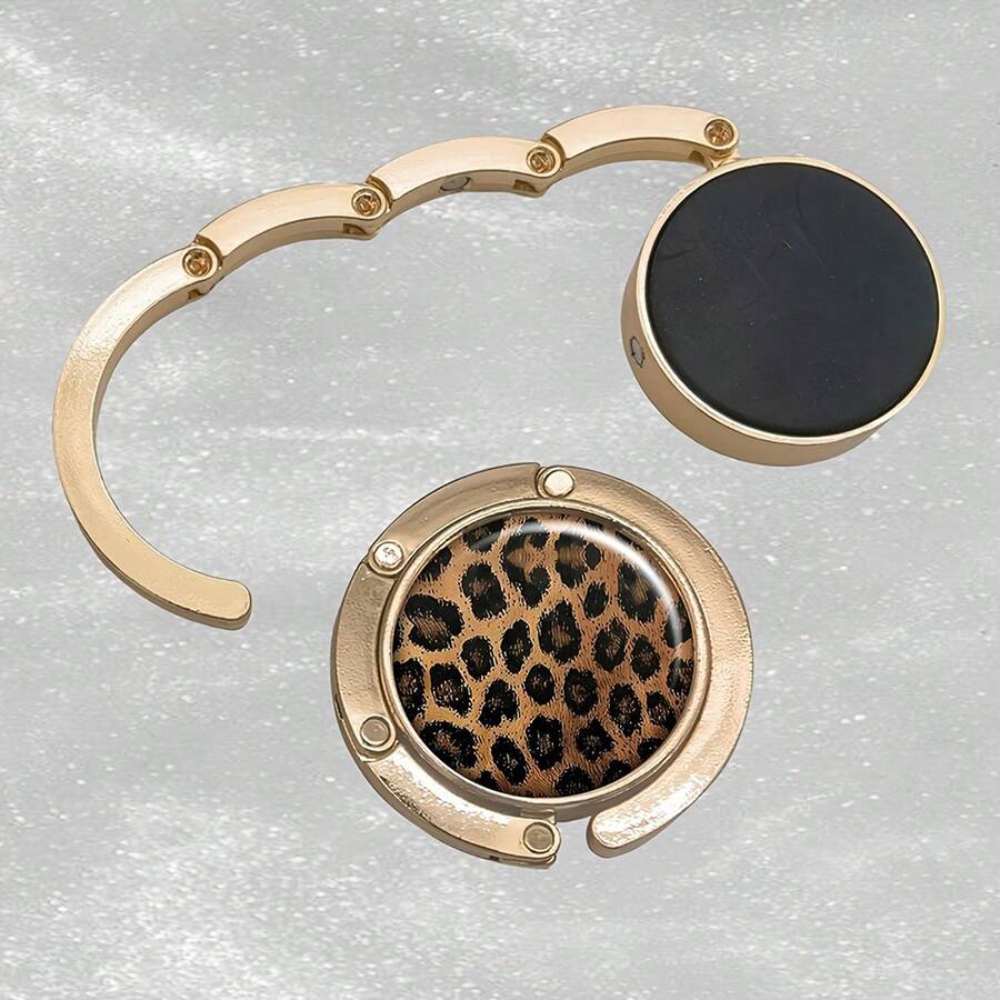 Leather Leopard Print Handbag Hook - Elegant Gold Metal Clasp, Paired With Brown Leopard Print Pattern, Foldable Desktop Organizer, Suitable For Home, Travel, Restaurant - Unique Gift For Women, Home Decor Accessory, Fashion Accessory, Durable Accessory