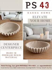 Large Decorative Bowl, Sandstone Color Decorative Bowl, Home Decor - Pleated Bowl - Wavy Bowl - Scalloped Bowl - Fashionable Key Bowl, Suitable For Entryway Table