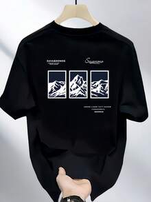 Men's Heavyweight 100% Cotton Vintage Mountain Graphic T-Shirt - Oversized Black Tee With White Retro Ski Resort Lettering & 1980s-90s Snowy Mountain Design, Loose Fit Casual Short Sleeve For Casual Attire, All-Season Comfort, Ideal Gift For Dad Valentine's Day - 白色 - 查看 6