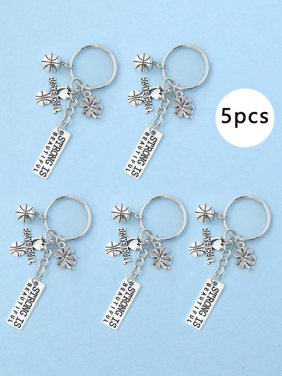 Breloc cu pandantiv baschet, 5 buc/set, cu slogan motivațional și pandantiv, pandantiv creativ pentru bărbați, accesorii pentru geantă de mașină, brelocuri sportive pentru sportivi și fani, cadou ideal pentru pasionații de sport, Crăciun, articole pentru fani, cadouri pentru spiritul de echipă, brelocuri tematice, material durabil, construcție robustă, cadou de petrecere.