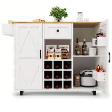 Modular Kitchen & Dining Hub: Multifunctional Island/Sideboard With Snack Shelves, Storage & Extension | Serves As Serving Trolley, Dining Table & Cabinet In Wood Grain Finish - Default - View 8