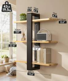 Modern 3-Tier Floating Shelf Black - Adjustable Large Wall Shelf 50x58cm, Multi-Functional Organizer For Living Room, Bedroom, Kitchen & Office - Apricot - View 3