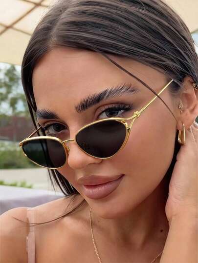 1副女士复古猫眼金属框时尚眼镜，可搭配日常服装，适合户外活动