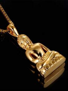 1pc 316L Stainless Steel Gold-Plated Buddha Head Pendant Necklace, Fashionable Jewelry Gift For Men - Buddha Head Pendant Necklace - View 2