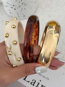 1pc Bohemian Geometric Arc Circle Rivet Resin Cuff Bracelet, Luxurious Casual Party Couple Wedding Holiday Versatile Charm Resin Bracelet Gift (Slight Defects And Color Variations In The Resin Are Normal) - Bracelet - View 3