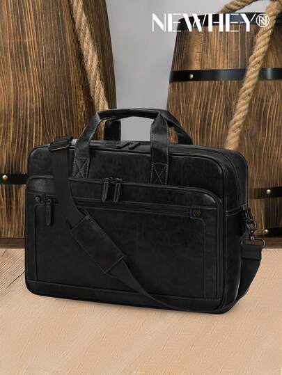NEWHEY Bolso de cuero genuino para portátil de 16 pulgadas para hombres, bolso de mensajero vintage, bolso de oficina grande de un solo hombro para portátil, mochila de estilo universitario retro, para trabajo, negocios, viajes