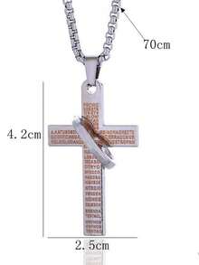 1件极简主义不锈钢嘻哈时尚字母十字圆环/冥想哨吊坠项链，男士朋克项链 - 銀色 - 查看 5