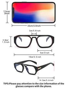 1 Pair Men's Black Square PC Frame Vintage Solid Color Double-Bridge Clear Lens Glasses - màu đen - Xem 4