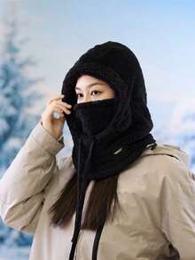 1pc Winter Warm Fleece Face Mask - Elastic Drawstring Design, Lightweight & Warm, Suitable For Cycling, Skiing And Other Outdoor Sports, Solid Color Hooded Windproof Ear Protection, Multiple Colors Available, Essential Autumn/Winter Gear, Christmas, Valentine's Day, New Year Gift - Multicolor - View 17