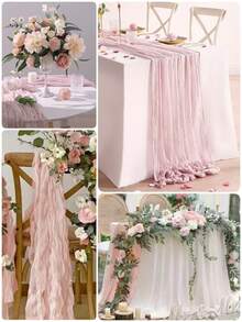 1/2/3/5件装 35*134 英寸褶皱桌旗,波西米亚风桌布,纯色布料桌布,婴儿派对装饰,性别揭晓派对装饰,一周岁生日派对用品,新生儿派对装饰,怀孕公告装饰,生日装饰,儿童房装饰,优雅餐桌装饰,厨房装饰 - 彩色 - 查看 4