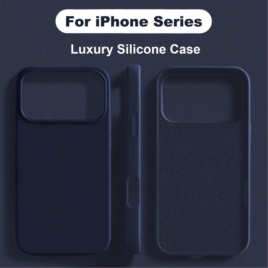Liquid Silicone 3-Layer Full Coverage Soft Rubber Phone Case, Shock-Proof Protective Cover With Anti-Scratch Microfiber Lining, Compatible With IPhone 17, 17 Air, 17 Pro, 17 Pro Max, 13, 11, 16 Pro Max, 15, 14 Plus, 12 - Midnight Blue - View 1