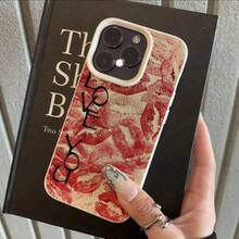 1个TPU材质优雅复古红唇图案手机壳，兼容 17 Pro Max/17/16 Pro Max/15/13/12/11、Galaxy S20 FE/A15/S24/A55、Redmi Note 11/12/13 Pro，全包软壳保护套 - 白色 - 查看 1