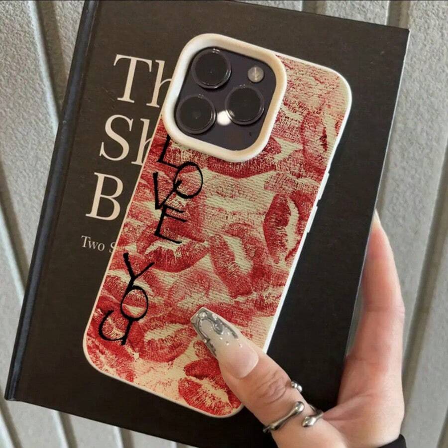 1个TPU材质优雅复古红唇图案手机壳，兼容 17 Pro Max/17/16 Pro Max/15/13/12/11、Galaxy S20 FE/A15/S24/A55、Redmi Note 11/12/13 Pro，全包软壳保护套 - 白色 - 查看 1