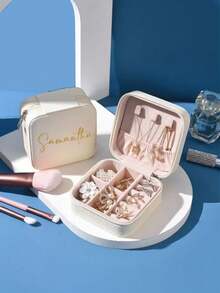 Personalized Name/Text Jewelry Box, Custom PU Jewelry Box, Wedding & Bridal Gift, Beige Fabric Lining, Zipper Closure, Personalized Name/Information, Bridesmaid Gift, Mother's Day, Valentine's Day, Birthday, Elegant Ladies Jewelry Box - Multicolor - View 9