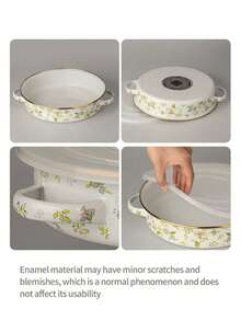 1pc 11 Inch Versatile Thick Enameled Cast Iron Roasting Pan With Dual Handles And Plastic Lid - Perfect For Outdoor Gatherings, Stews, Soups, Food Display - Compatible With Gas And Induction Stoves - Enameled Baking Dish, Casserole, Stew Pot, Dumpling Plate, Serving Tray, Lobster Plate, Barbecue Plate - Catering And Kitchen Supplies - Double Handle Shallow Pot - View 11