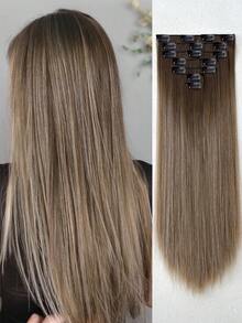 ZURO 22 Inch Clip-In Hair Extensions, Black Brown Straight, Suitable For Women, Golden Fluffy Tangle-Free, Reddish Brown Clip-In Hair Extensions, Synthetic Material, Silver Dark Brown - Rust Brown - View 10