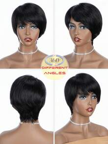 QVR QUEEN VIRGIN REMY QVR Short Straight Bobo Wig, Wear And Go, Pixie Short Hair Style, Women's Human Hair, Glue-Free Short Wig, Christmas Gift Choice. Remy Human Hair, Fully Machine Wefted, Natural Black Color, Short Hair Style, Comfortable For Daily Wear. - S1 - View 6