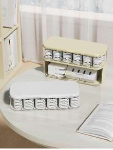 Compact Desktop Cable Organizer, Suitable For Home And Office, Accommodates Various Cables And Chargers. Dual-Layer Design With Adjustable Dividers. - White - View 9