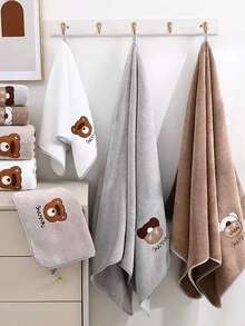 1 Set Skin-Friendly Soft Absorbent Towel, 35*75cm Hand Towel & 70*140cm Bath Towel, Unisex - Brown Bear Head - View 6