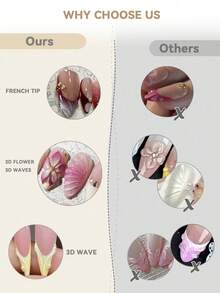 3D Manucure française faite à la main, Nail Art floral 3D, Faux-ongles en forme d'amande longue, Fournitures pour ongles pour femmes - Rose vif - Voir 6