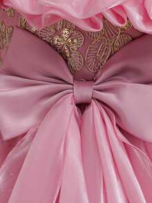 Girls' 3D Floral Off-Shoulder Embroidered Tulle Party Dress, Princess Dress For Birthday Party, Performance, Piano Recital - Dusty Pink - View 9