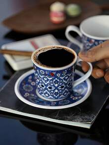 Juego de taza y platillo de cerámica turca de 200ml, taza para arte de latte, taza para bebidas frías/jugo, apto para uso diario, reuniones familiares, vacaciones y regalos de cumpleaños - Multicolor - Ver 8