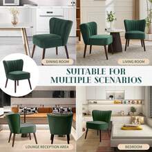 Sillón de Terciopelo Moderno - Sillón Acogedor sin Brazos con Patas de Madera, Ideal para Sala, Oficina o Dormitorio - Color Verde - Verde Oscuro - Ver 8