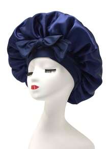1pc Luxury Satin Sleep Cap - Adjustable Bow Tie, Ruffle Edge Design, Unisex, Hair Protection At Night, Soft & Luxurious Feel - Multicolor - Bonnet With Tie - View 3