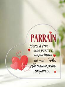 1pc French Acrylic Desktop Decorative Ornament Sign, Thank You Parrain Text & Warm Element Design Decoration, Daily/Holiday/Birthday Ideal Gift To Parrain, Home, Desktop, Bedside Table, Study Room Decoration - Multicolor - View 2