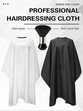 专业沙龙级黑色理发披肩，带颈部除尘刷，防静电耐用男士理发配件