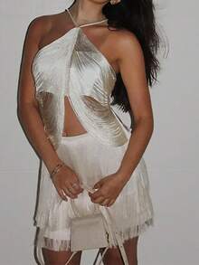 Women's Summer Halter Spaghetti Top Sleeveless Fashion Tie-Up Backless Vest Beach Club Party Outfit - 白色 - 查看 4