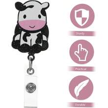 Porta Credencial Porttil Clip Retrctil Para Credencial De Empleado Tamao Compacto Con Clip De Cocodrilo Abs Metlico Diseo De Vaca Para Uso Mdico y Oficina - negro + 6X3.5X2.5CM - Ver 5