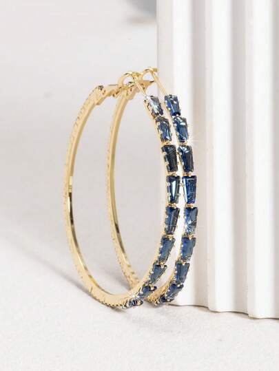 1 Pair Fashion Elegant Copper Hoop Earrings Inlaid With Cubic Zirconia, Red, Green, Gold, Black, Suitable For Daily Wear, Luxury High-End Party Gift