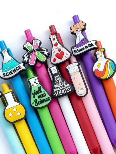 2/5/10 Stücke/Set Chemielabor Reagenzflasche Serie Sticker Kugelschreiber, Wissenschaftsexperiment Themen PVC Sticker Gelschreiber, geeignet für, Prüfungen, Partybevorzugungen, Schul- und Büromaterial