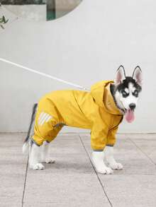 Lightweight Polyester Reflective Stripe Full Coverage 4-Leg Dog Raincoat, Waterproof Pet Apparel Suitable For Small Poodle All Year Round - Yellow - View 8
